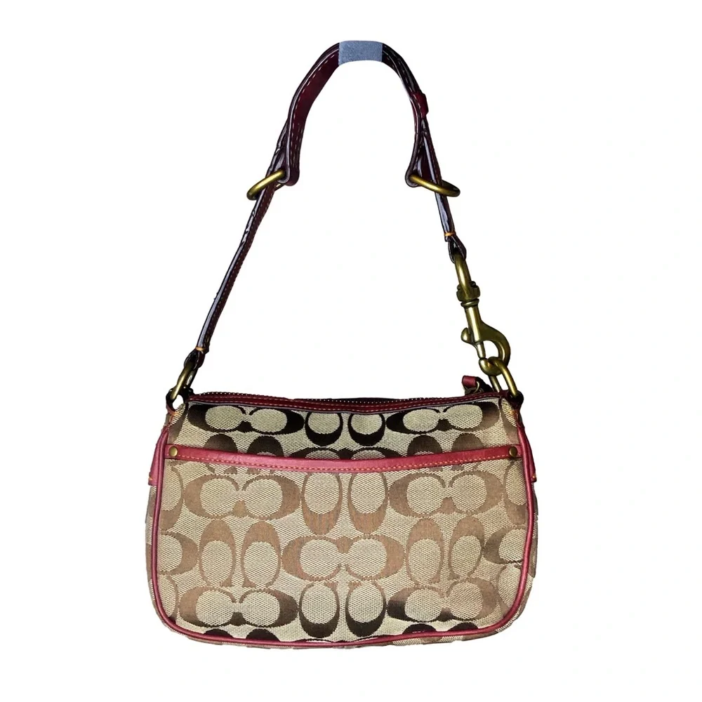 COACH Jacquard Signature C Special Edition 2004 Tan and Red Mini Shoulder Bag